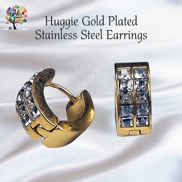 Dragonfly Spirit Designs Jewelry - Huggie Earring Gold Plated Stainless Steel/Crystal